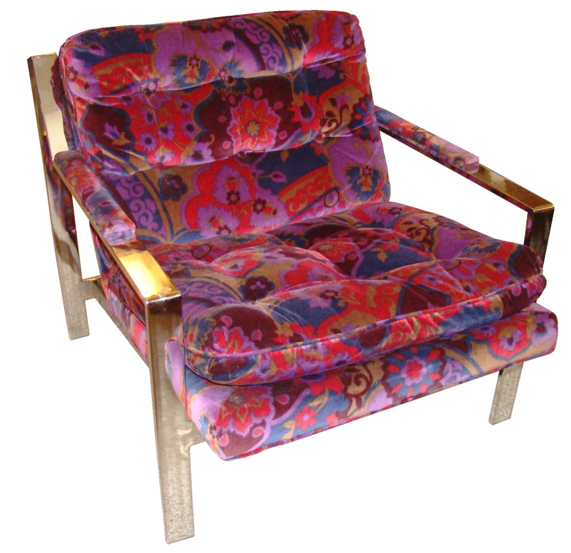 Pair Of Mid Century Modern Chrome And Floral Velvet Chairs Modernism